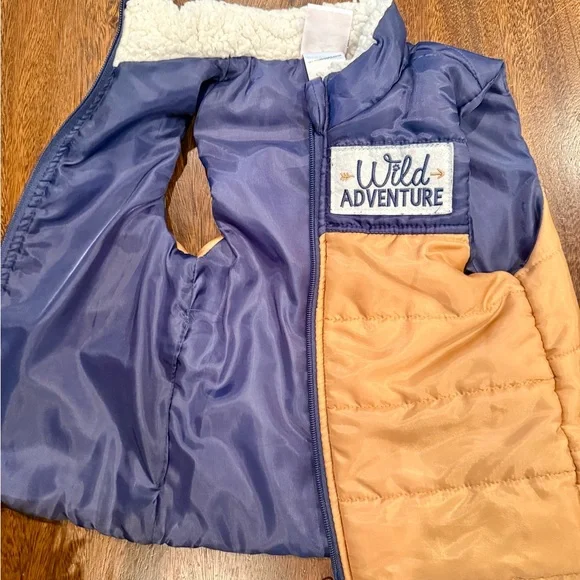 Kids' Blue and Tan Puffer Vest - Picture 3 of 6